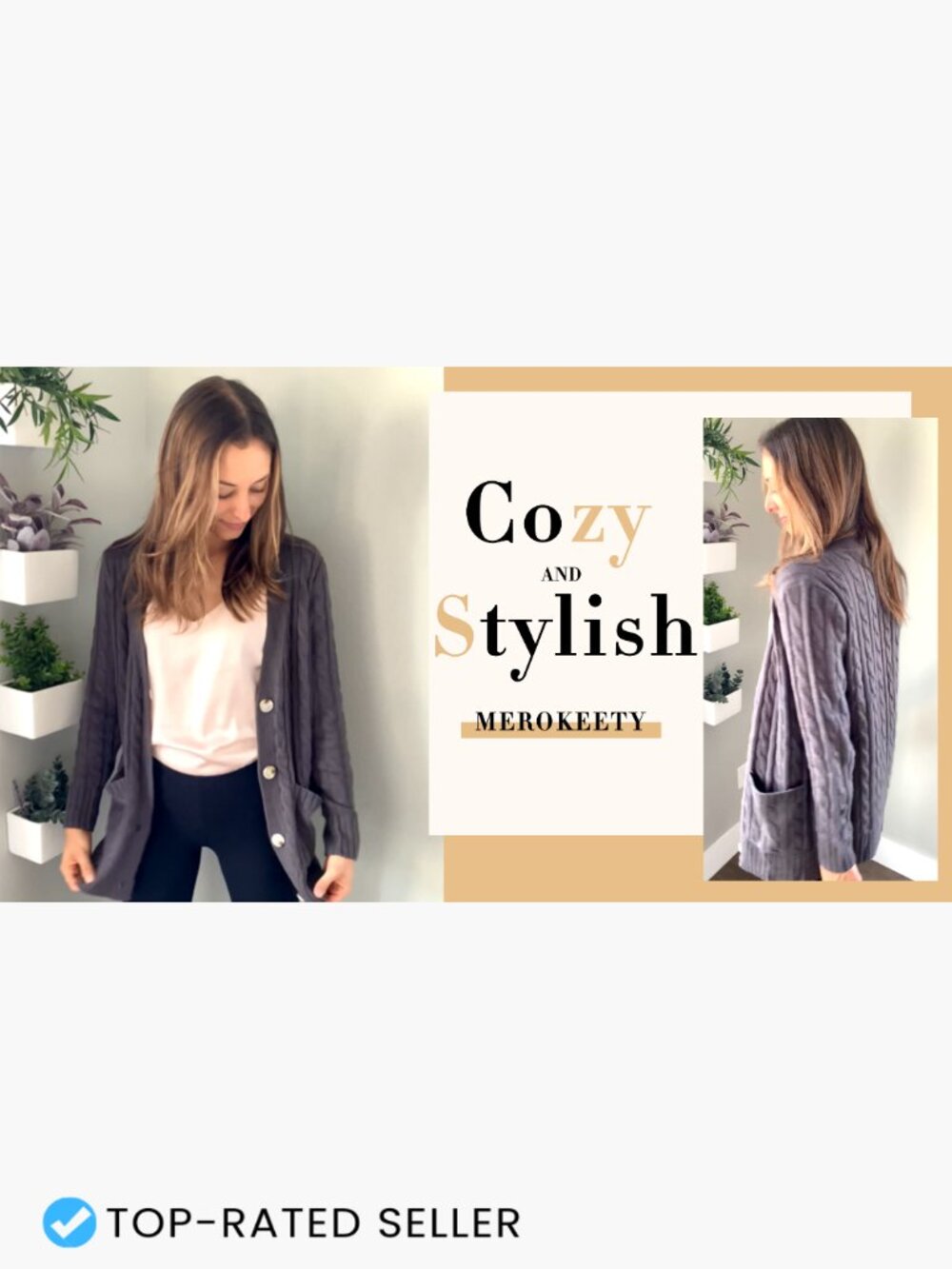 Cardigan Sweater Chunky Knit Button Up Open Front Long Sleeve Oversized Coat - Picture 7 of 7